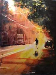 Buy A-691 Watercolor Painting  Cycling In Manhattan  Gift Idea Nyc Sport City Light • 1.65£