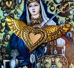 Buy Small Mexican Gold Colour Tin Heart Milagro Mirror Handcut & Painted Folk Art #6 • 11£