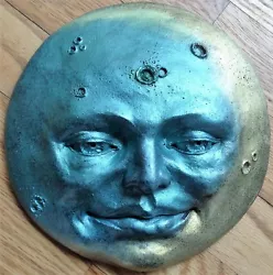 Buy Handmade Moon Face, 8  Folk Art By Claybraven Metallic Colors Gold Blue Wall Art • 56.23£