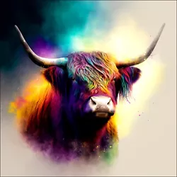 Buy Highland Cow Rainbow Paint -square Canvas Wall Art Floater/frame/poster Print • 8.99£