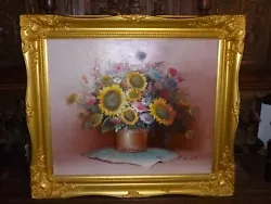 Buy Sunflower Flower Arrangement Still Life Sign C.Benolt Oil Painting Canvas66x76cm • 99.99£