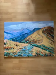 Buy Bob Ross Style Oil Mountains Painting Large Art Tree Landscape Acrylics Art • 567£