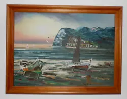 Buy STUNNING Boats On Sea Landscape VINTAGE Oil Painting SIGNED 36x47cm • 29£