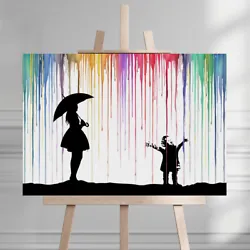 Buy Banksy Rainbow Coloured Rain Girl Canvas Wall Art Large Painting Picture Print • 14.99£