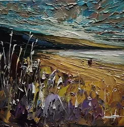 Buy Beach Walk Oil Painting Vivek Mandalia Impressionism 8x8 Original Collectible • 0.99£