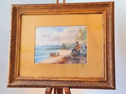 Buy Vintage Coastal Life Watercolour, Signed & Framed  • 60£