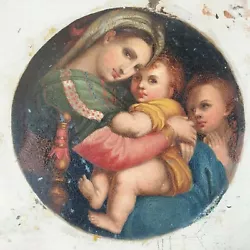 Buy Antique Copy Of Raphael's Holy Family Oil On Card Madonna And Child  • 229£