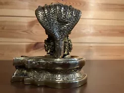 Buy 1.45 Kilos Mythological Brass Twelve Faced Shiva Lingam Hooded Serpent Sculpture • 165£