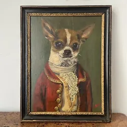 Buy Antique Style Portrait Of A Chihuahua Dog Jacket & Cravat Signed Victorian Frame • 150£