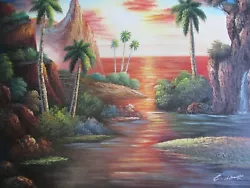 Buy Sun Set Island Sea Scape Ocean Tropical Painting Canvas Modern Art Original  • 27.95£