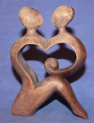 Buy Vintage Hand Carved Wood Modernist Couple Heart Statuette • 42.69£