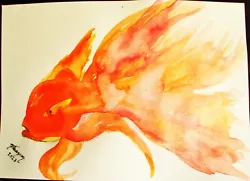 Buy Watercolour Ink Painting Of Orange Fish,impressionist,'oriental'unframed,new • 7£