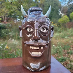 Buy Folk Art Pottery Devil Face Jug By Savannah Craven | 11  X 6  • 124£