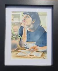Buy Woman Dark Haired Reading Original Watercolour Painting 11 ×9  Framed  • 125£