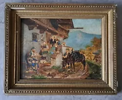 Buy Rustic Village Scene - Vintage Overpainted Oil Painting On Board Printed Image • 45£