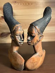 Buy Vintage Wooden Pair Of Nubian Busts Hand Carved Female Sculptures • 70£