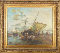 Buy Large Oil Painting On Canvas. Super Condition.  Unloading The Boat . • 999.99£