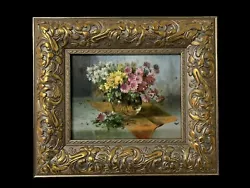 Buy Original Miniature Oil Painting Antique Style Flowers With Ornate Frame • 89£