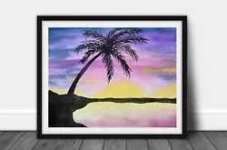 Buy Sunset Palm | Original Hand Painted | Watercolour Painting | Landscape | Signed • 16£