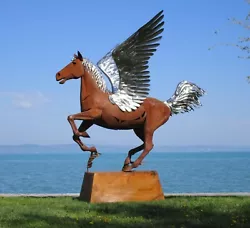 Buy Pegasus Horses Sculpture On Pedestal Huge Handmade Stainless U. Rust H305cm • 9,495.10£