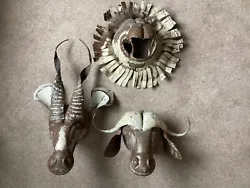 Buy 🎄Recycled Metal Sculptures African Animals Lion, Water Buffalo & Antelope Heads • 175£