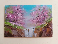 Buy Delicate Pink Cherry Branches Blossom Waterfall Art, High Quality Oil Painting • 29.92£
