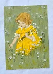 Buy Vintage Painting Little Girl With Flowers Signed Field Art  • 195£