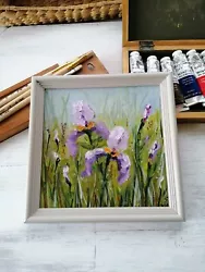 Buy Irises Flowers Spring 0il Painting Original Art Fine Art Wall Art 8x8  Iris • 37.19£