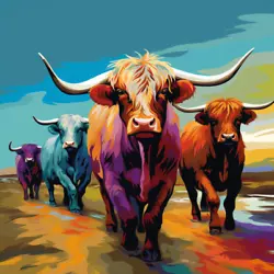 Buy Highland Cow Bull Canvas Wall Picture Print Art Luxury Colourful • 119.99£