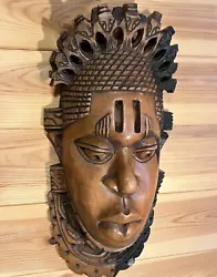 Buy Large Vintage African Benin Iyoba Hand Carved Wooden Wall Art 1.89 Kilos • 300£