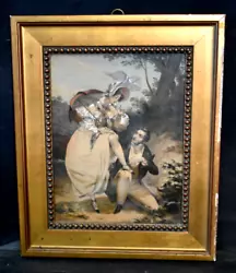 Buy Old Painting Enhanced Engraving Gallant Scene Early 19th Century • 132.29£