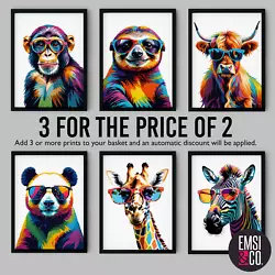 Buy Funny Animal Wall Art Prints, Animals Wearing Glasses Picture Gift, Giraffe, Cow • 3.99£