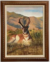 Buy VTG Wildlife Pronghorn Portrait Western Folk Mountain Field Landscape Painting • 569.24£