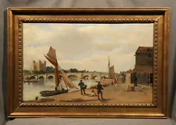 Buy Antique Painting 19 Century Seascape Ships In Bay Seaport Bridge And Fisherman  • 7,874.95£