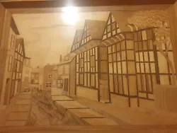 Buy Wood Handcrafted Marquetry Art Medieval Village 100 Years Old • 135£