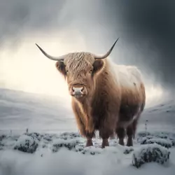 Buy Highland Cow Colourful Oil Art Luxury Canvas Wall Picture Print  Snow Background • 119.99£