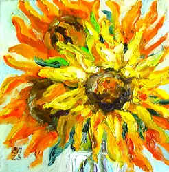 Buy Sunflowers Flower Original Oil Painting On Canvas 8x8 Inches • 35£