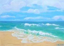 Buy Waves Original Signed Seascape Oil Painting On Canvas Beach & Waves Landscape • 35£