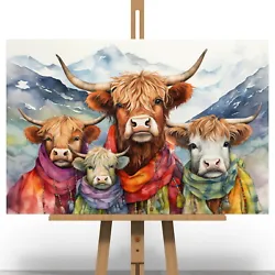 Buy Highland Cow Family Canvas Print Picture Painting Gift Scottish Wall Art Tartan • 12.59£