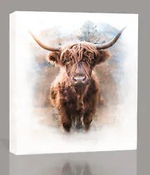 Buy Highland Cow Watercolour Abstract Style Box Canvas Wall Art Print Picture • 12.95£