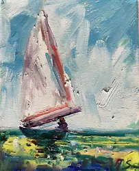 Buy Landscape Oil Painting Canvas Impressionism Collectable Sailboat At Sea Vtl • 29.43£