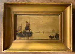 Buy Antique 19th Century Oil On Board Painting Tall Sailing Ships & Fishing Boats • 95£