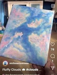Buy Original Fluffy Blue Pink Sky 20x25cm Beautiful Sky Pink Clouds Painting Art • 75£