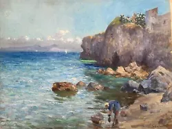 Buy Antique Vincenzo Colucci Impressionist Italian Ischia Coastal Oil Painting - B • 9.99£