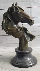 Buy Two Horses Head Bust Bronze Sculpture On Marble Base Figurine Artwork Figure • 199.20£