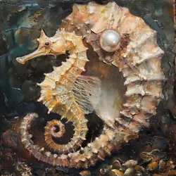 Buy Maritime Paintings, Seahorses Shells Sea, Canvas • 35.15£