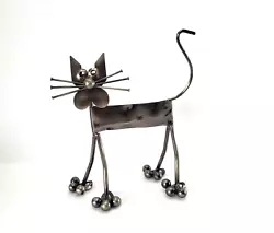 Buy Cat Recycled Scrap Metal Welded Feline Sculpture Nails Washers & Bolts H18.5 Cm • 12.99£