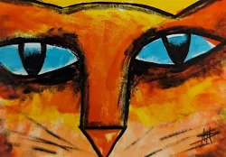 Buy Aceo Cat Painting Abstract Collectible Original Signed Folk Art Samantha McLean • 16.59£