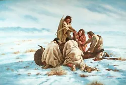 Buy ALASKA Vintage Eskimo Hunting Wildlife Buffalo Fur Oil Painting Size 36 W X 24 L • 78,935.94£