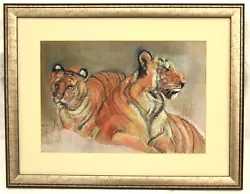 Buy Contemporary Pastel Portrait Of Two Reposing Tigers, Framed And Mounted • 34.50£